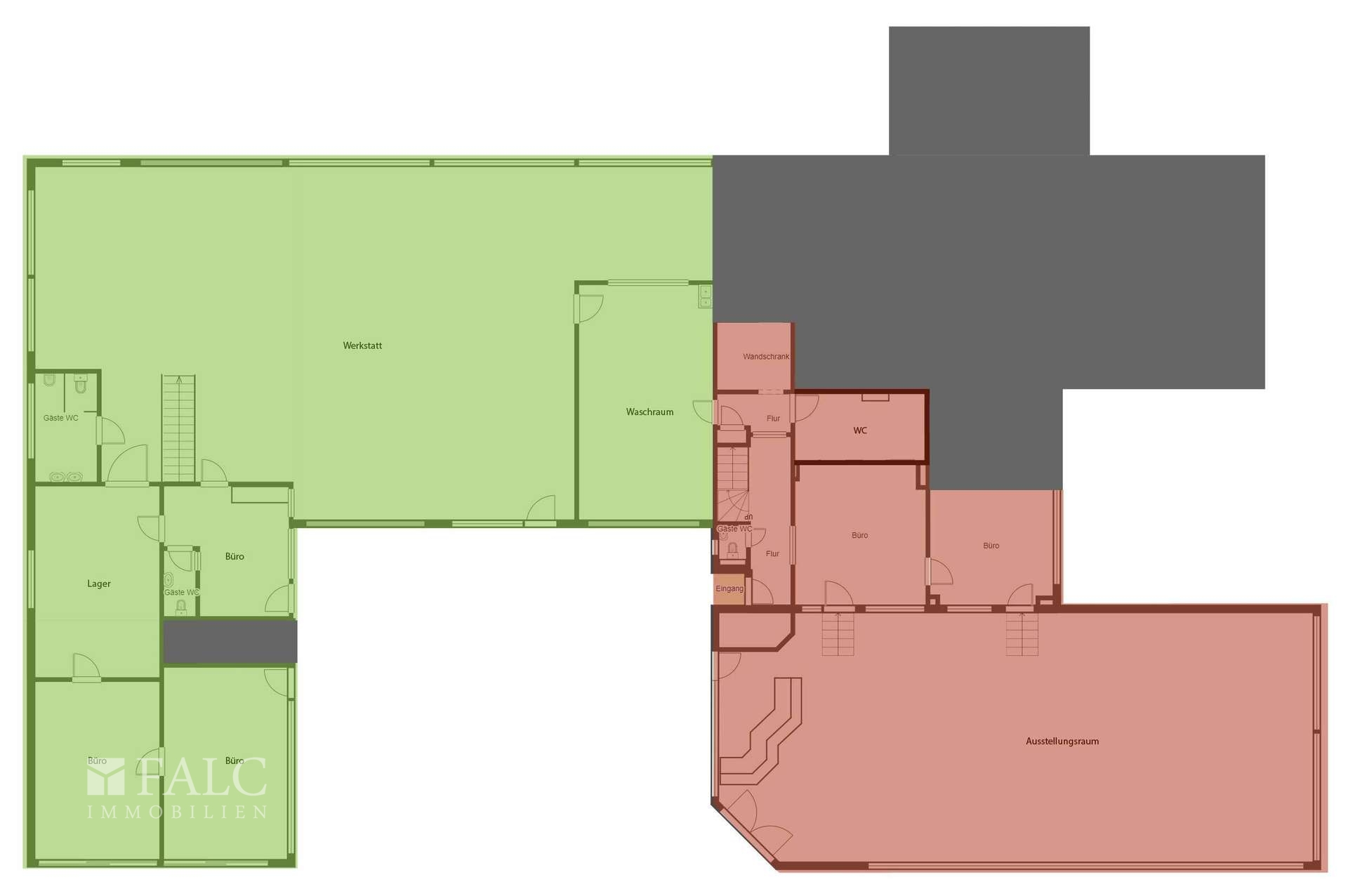 Gekenzeichneter Mietbereich und geplante Umbauarbeiten